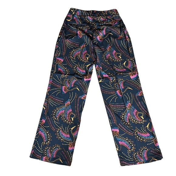 NWT House of Harlow 1960 Black Toucan Printed Satin High Waist Pants - 6 - Picture 5 of 11
